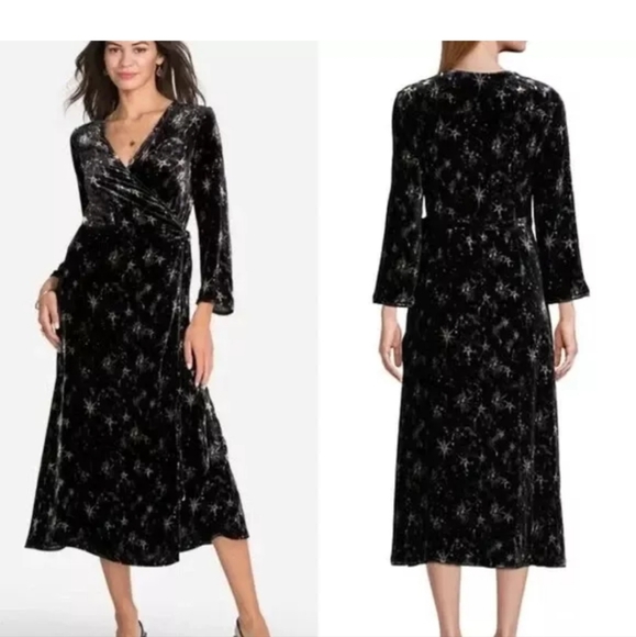 Johnny Was Dresses & Skirts - Johnny Was Stardust Velvet Midi Wrap Dress Size Large NWT